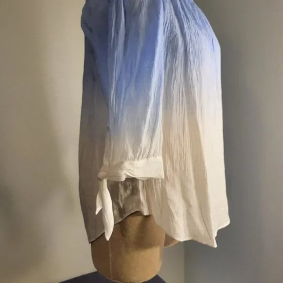 A. Byer Off Shoulder Ombré Blouse 3/4 Sleeves Lightweight Blue White Size XLarge - Picture 5 of 11